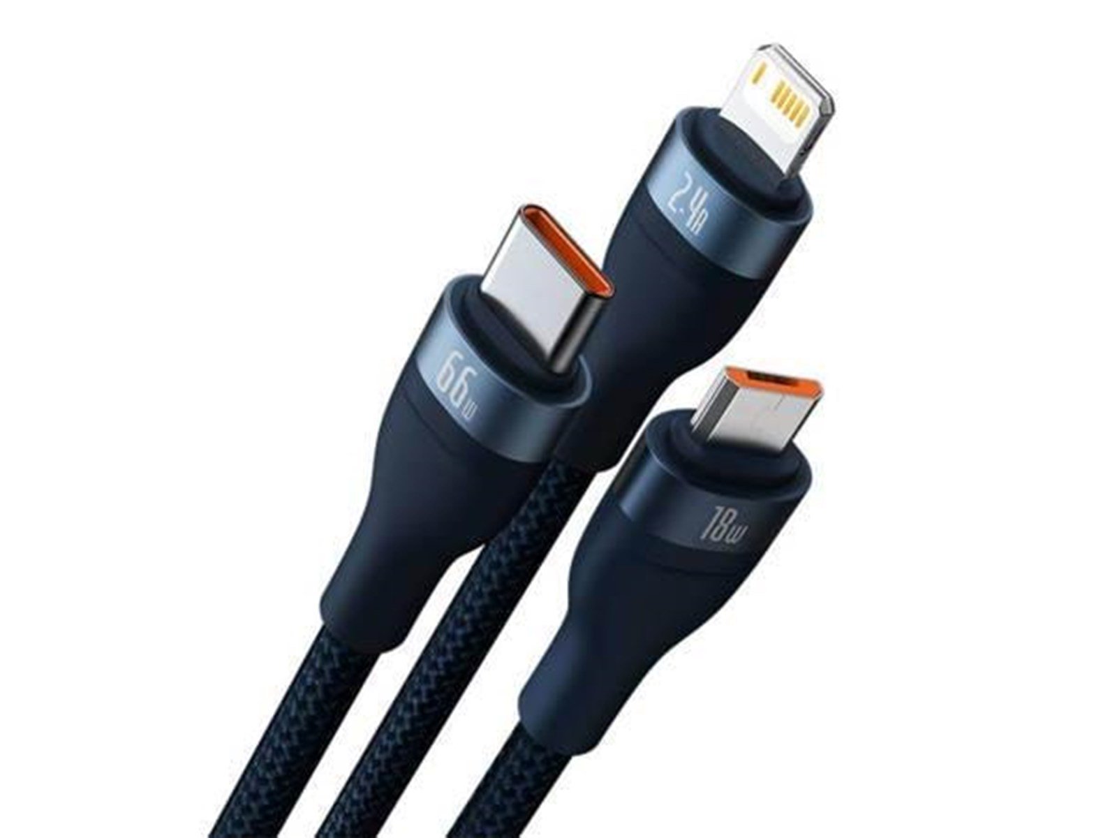 Baseus 3in1 USB cable  USB 3in1  Flash Series USB-C + Micro + Lightning 66W 1.2m (blue) Baseus 3in1 USB cable  USB 3in1  Flash Series USB-C + Micro + Lightning 66W 1.2m (blue)